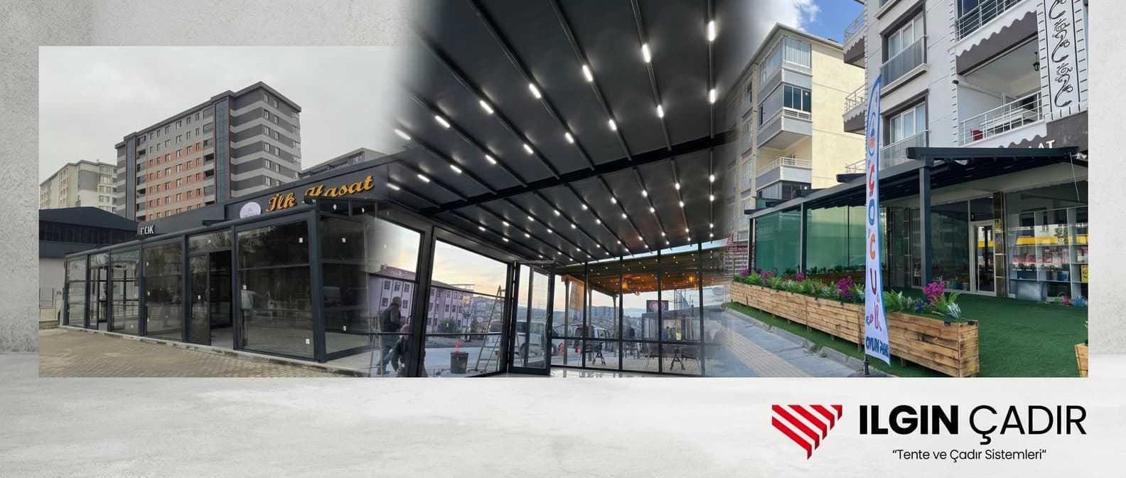 Bahçe ve geniş terasta pergola tente